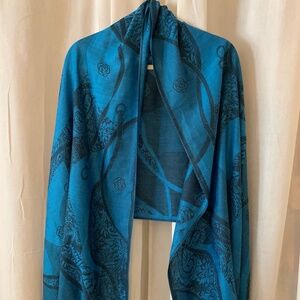 Teal & Black Jacquard Shawl Wrap | Floral Paisley Pashmina Style | Lightweight